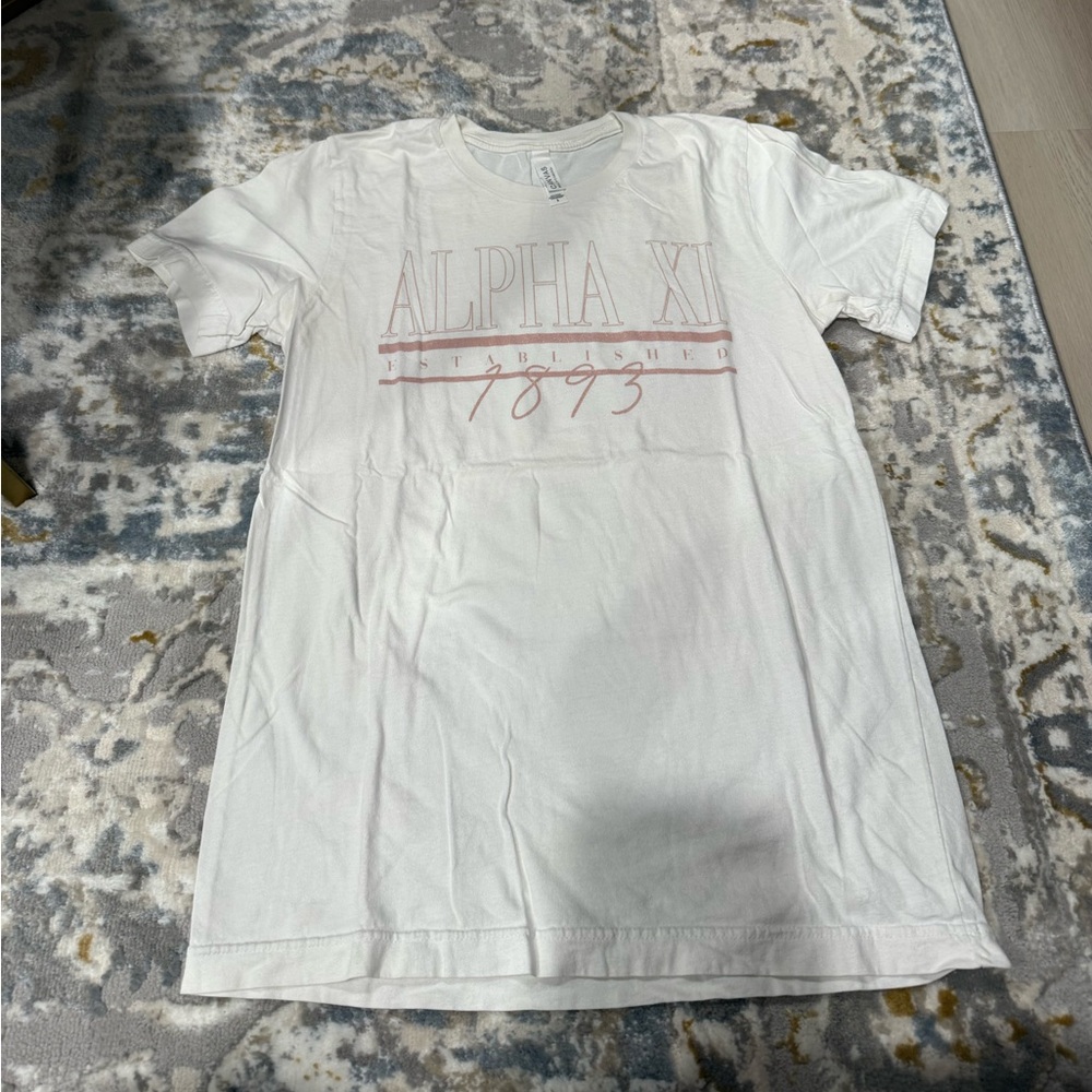 Bella Canvas White Tee with Pale Pink Alpha Xi Print